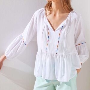 LOFT White Blouse with Multicolor Details